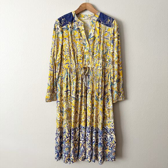 Soft Surroundings Mandisa Challis Lace Yoke Midi Dress Women's Size XL NEW - Picture 3 of 13